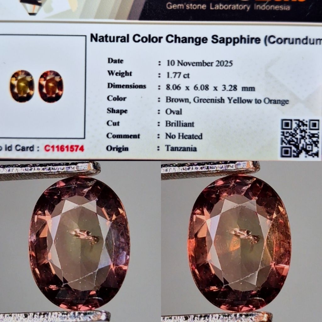 Natural Color Change Sapphire 1.77 crt NoHeated NH NTE Top Kristal Bicolor Fancy Memo Lab