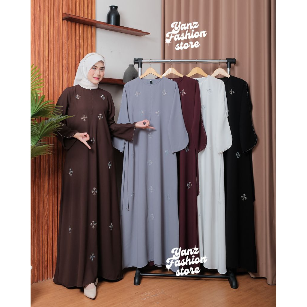 Abaya Alisha gamis muslim terbaru bahan sabrina anti uv mix payet swarovski dengan batu permata yang