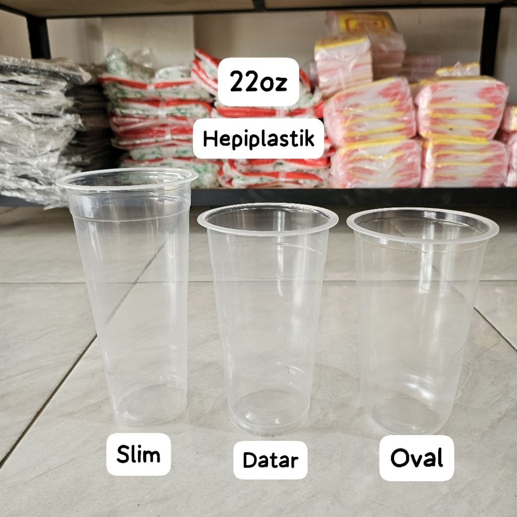 [50cup] Cup Gelas Plastik TPP HKM 22oz Datar /  22oz Slim /   22oz Oval 50pcs