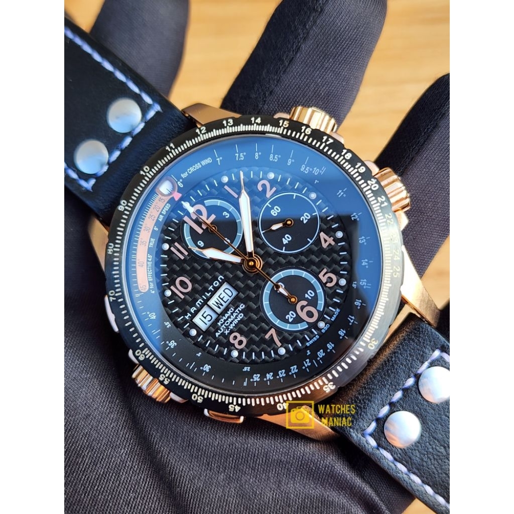 Jam Tangan Sporty Original Hamilton Khaki X Wind Chronograph Rose Gold Automatic Swiss Made Fullset 