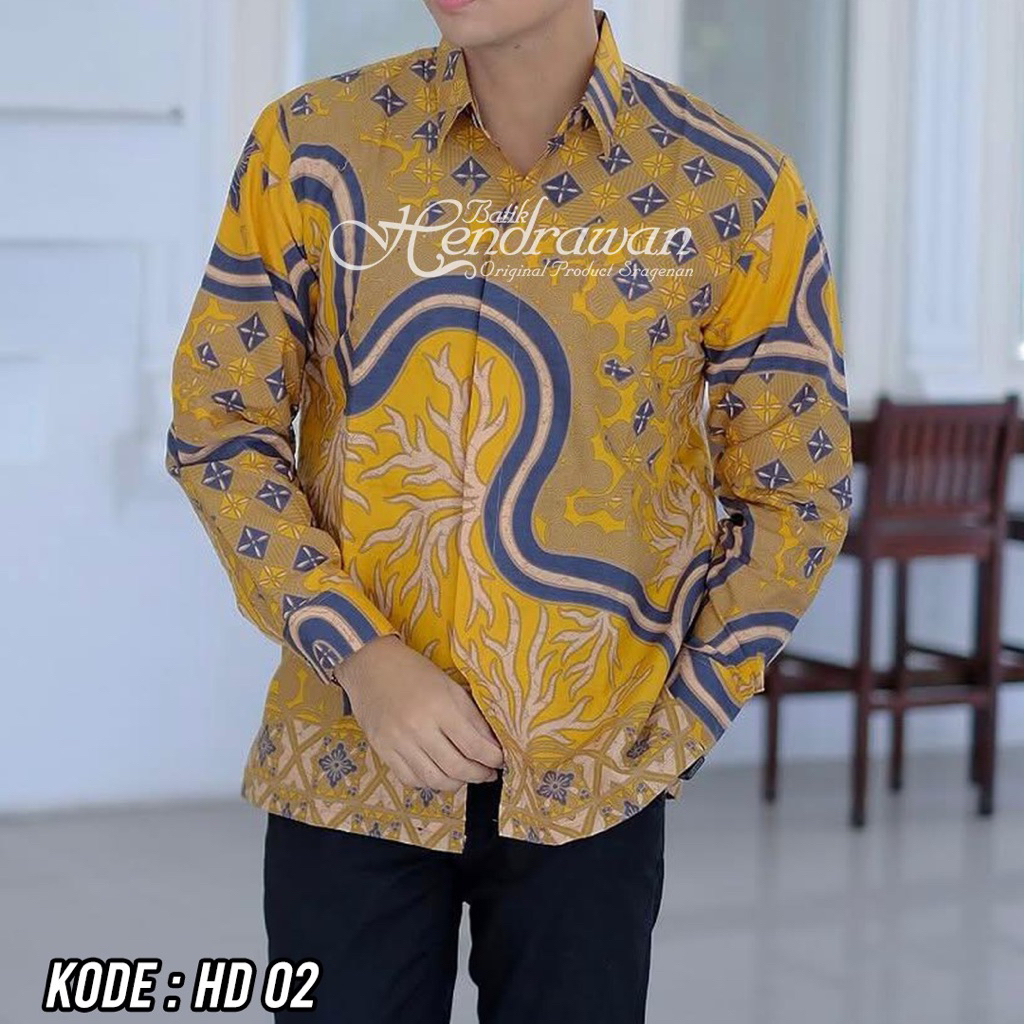 Batik Hendrawan Kemeja Batik Pria Solo Modern Lengan Panjang Lapis Furing Bahan Katun Premium HD 02