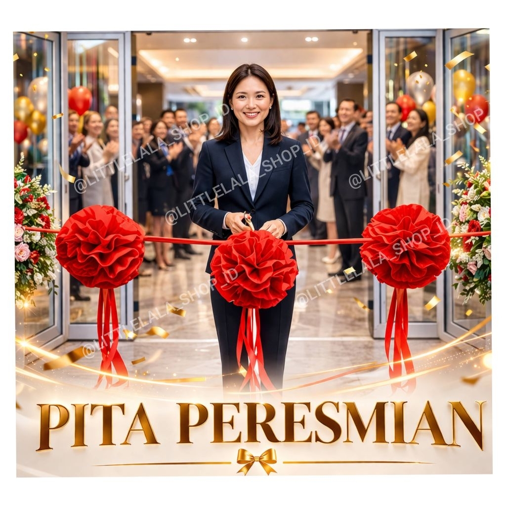 Pita Peresmpian GRAND OPENING merah & wedding/pita peresmian toko baru rumah baru/pita pompom pom po