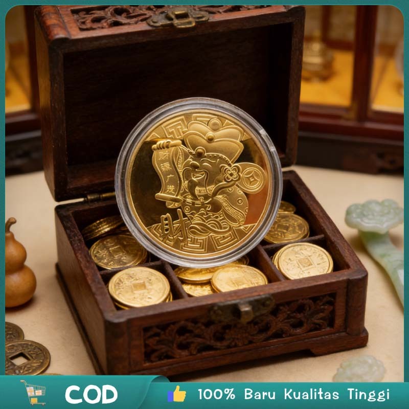 Koin Dewa Rezeki Koin Keberuntungan Finansial Souvenir Gold Coin Feng Shui Koin Amulet Keberuntungan
