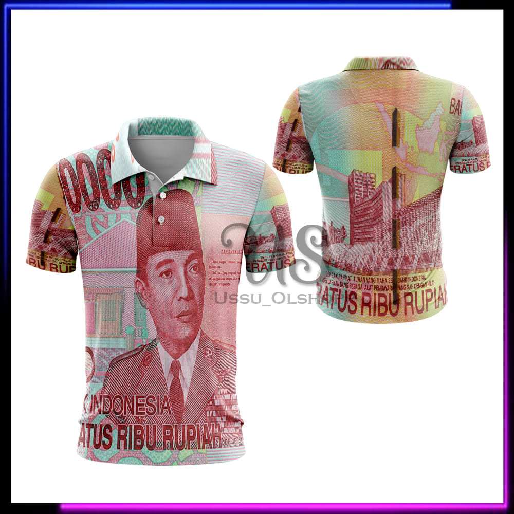 Jersey Pria Uang 100 Ribu - Kaos Uang Seratus Ribu 100k Pecahan Rupiah Cepe - Baju Logo Uang 100 Rib
