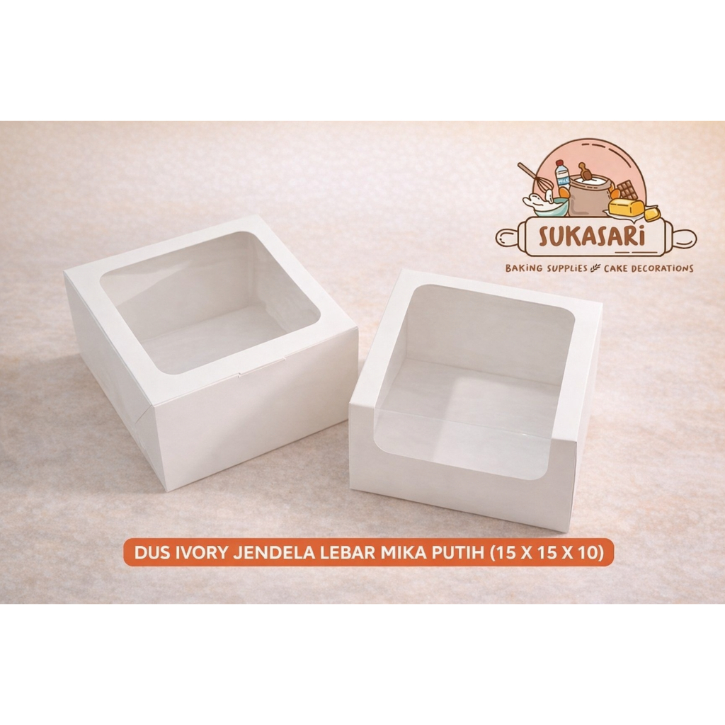 Dus Ivory Jendela Lebar Mika Putih 15x15x10 Cake Box Dus Kue Putih Ekonomis