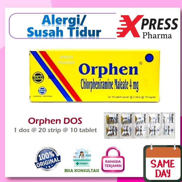XPRESS  DOS ORPHEN Obat Alergi Gatal Susah Tidur CTM Orpen Orpehn Open Ophen isi 20 strip @ 10 table