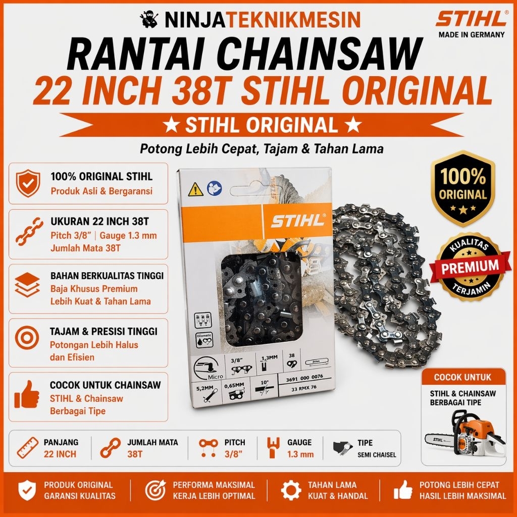 Rantai Chainsaw Stihl 22Inch 38T Belah Potong Ori
