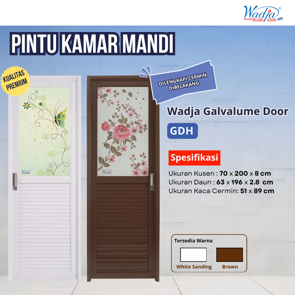 Pintu Galvalum Kamar Mandi Cermin Minimalis Wadja GDH Mewah Fullset Kusen