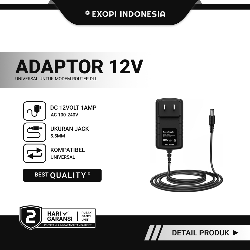 Power Adaptor 12V-1A Jack 5.5mm Bisa Untuk Modem Router DVR CCTV STB HTB Bekas Universal