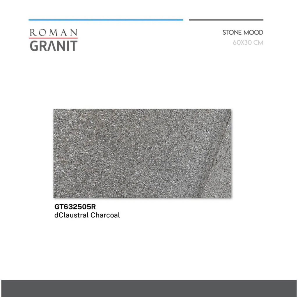 Roman Granit 30x60 dClaustral Charcoal GT632505R/Granit 30x60 Motif Batu Alam