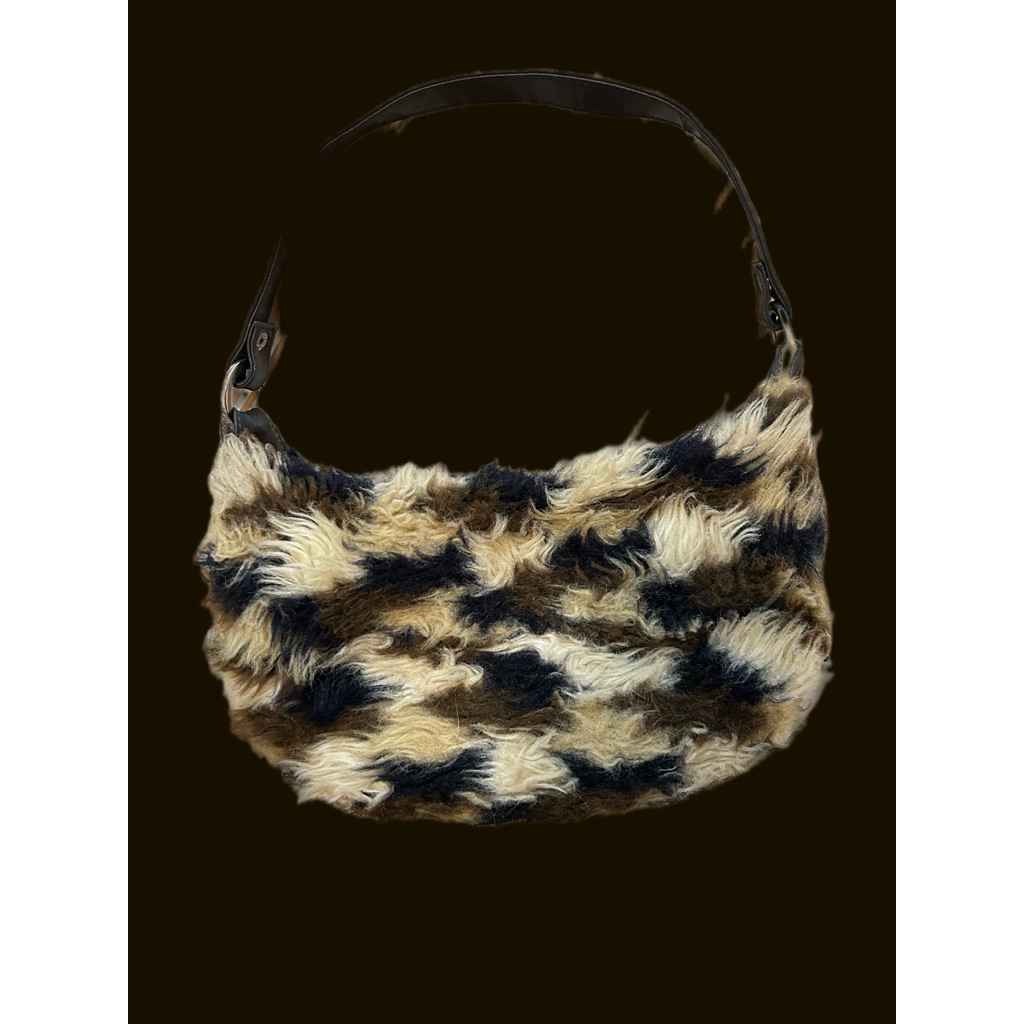 Y2K Leopard Fur Shoulder Bag | Faux Fur Edgy Vintage | Preloved