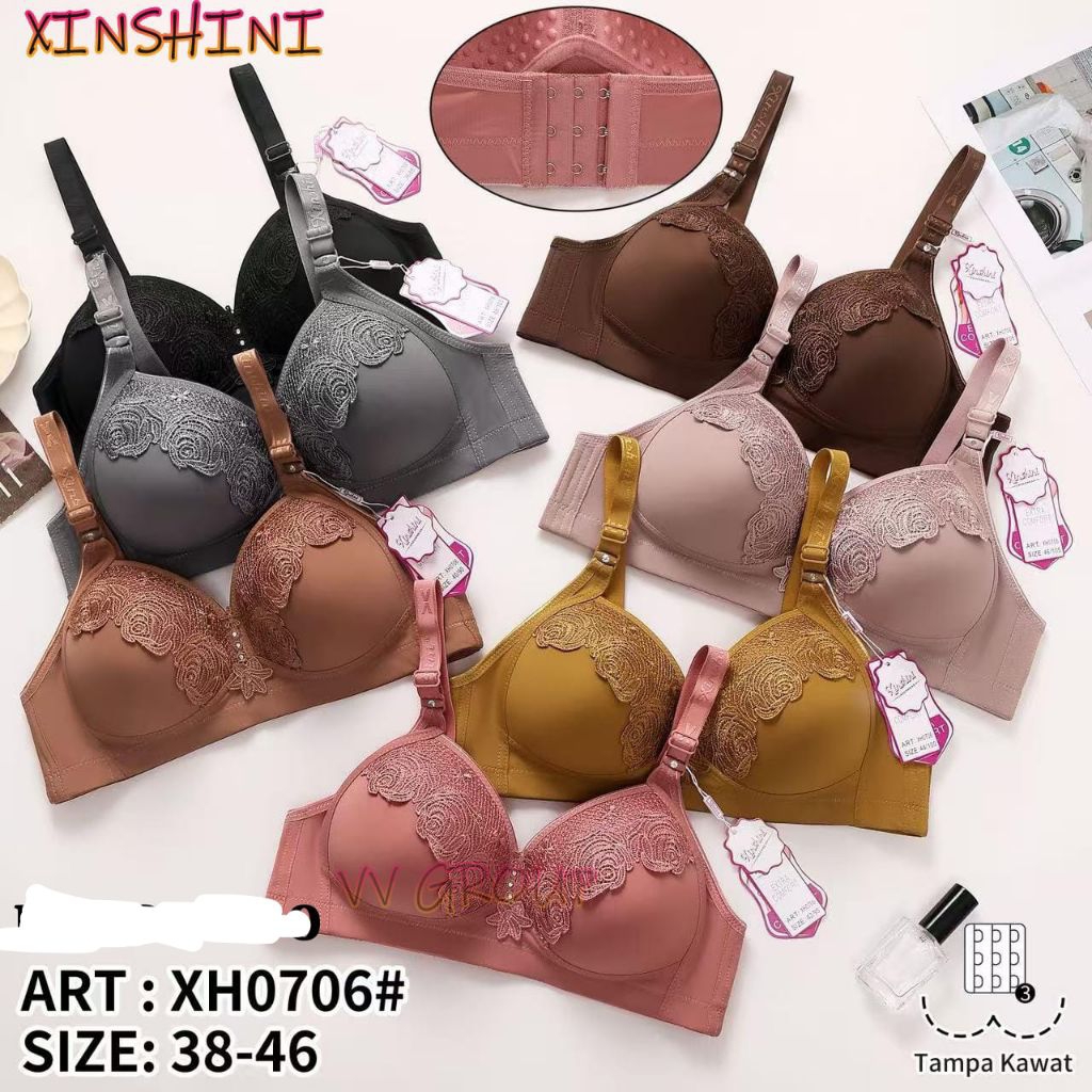 BRA BH jumbo RENDA big size IMPORT xinshini TANPA KAWAT 38-46 3KAIT CUP B ADEM LEMBUT MELAR ELASTIS 
