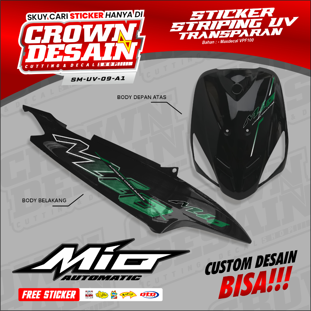 Striping Mio Sporty Variasi Transparan Stiker List Striping UV Mio Sporty/Mio Smile Lis Hijau Limite