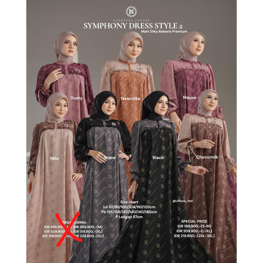 SYMPHONY DRESS STYLE 2 DAN 5 by Nadheera Luxury Ori Terbaru Gamis Motif  Gamis silk roberia premium 