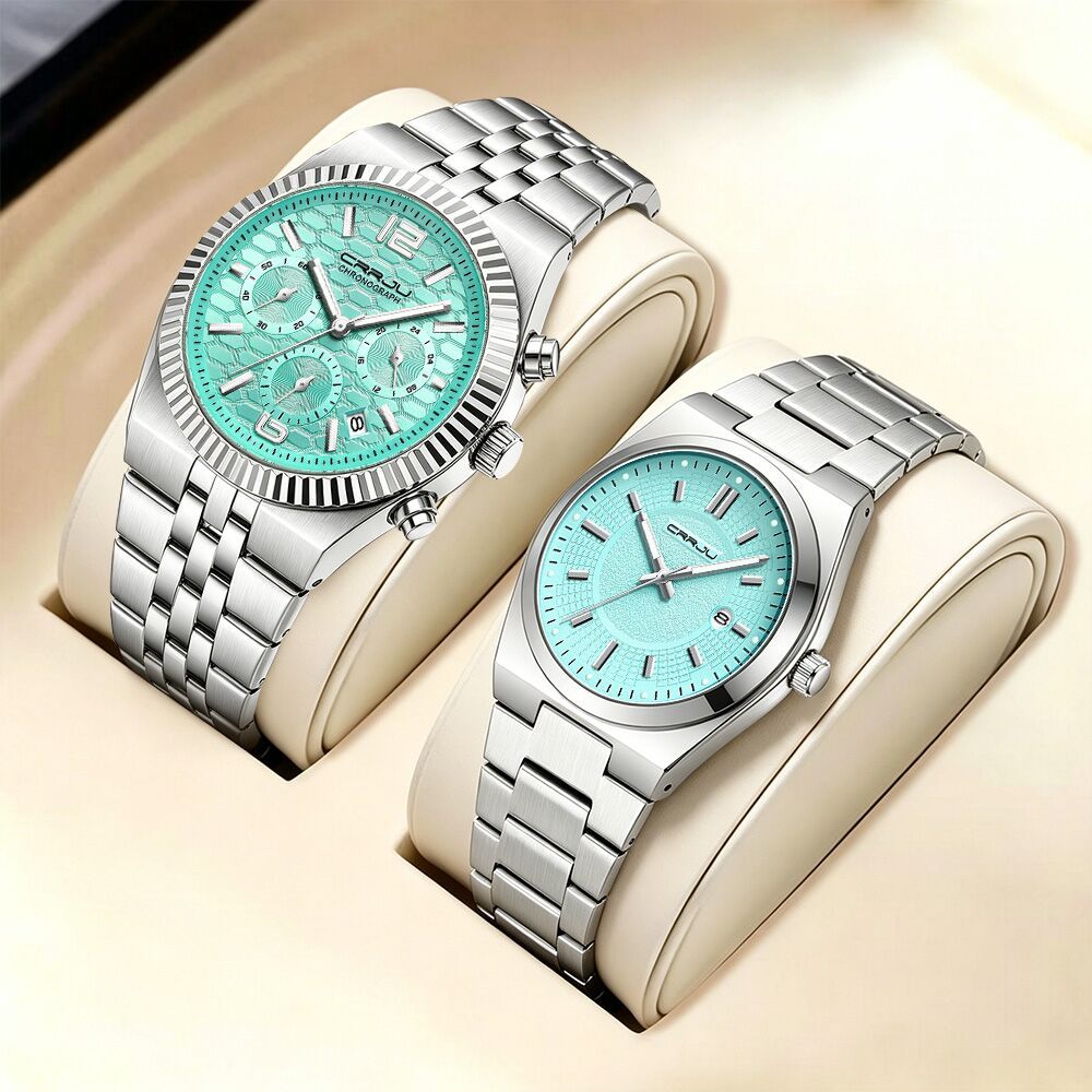 CRRJU Jam Tangan Couple Pasangan Anti Air Original Kalender Bercahaya Luminous Stainless Steel Analo