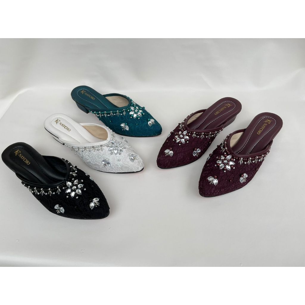 Sendal Wanita Wedding Shoes Brukat Payet Premium Heels 3cm