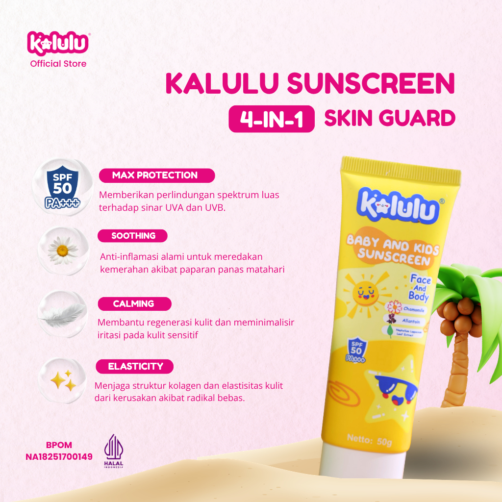 KALULU Sunscreen Anak & Bayi 50gr SPF 50 PA+++ Tabir Surya Wajah Badan Kulit Sensitif Chamomile Alla