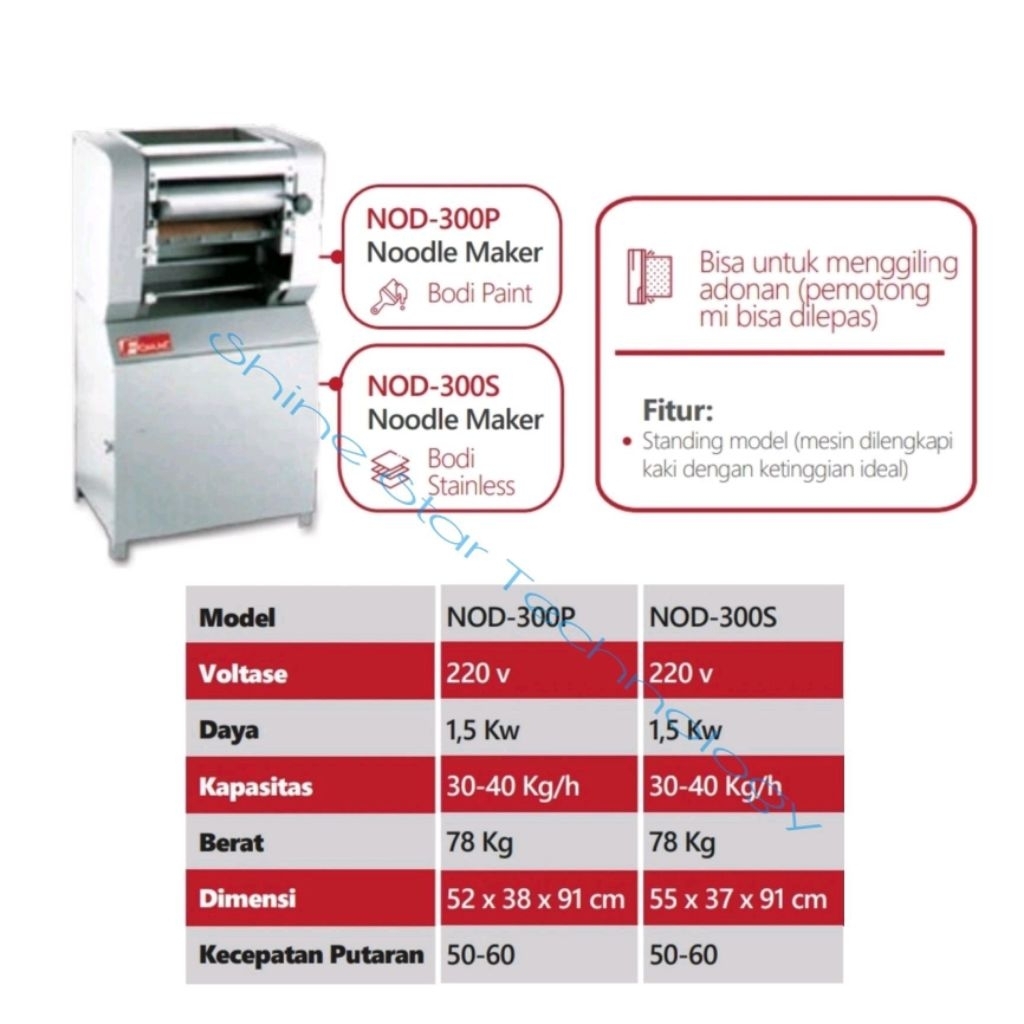 Fomac Noodle Maker NOD-300P (painted) & NOD-300S (stainless) Mesin Pembuat Pencetak Mie