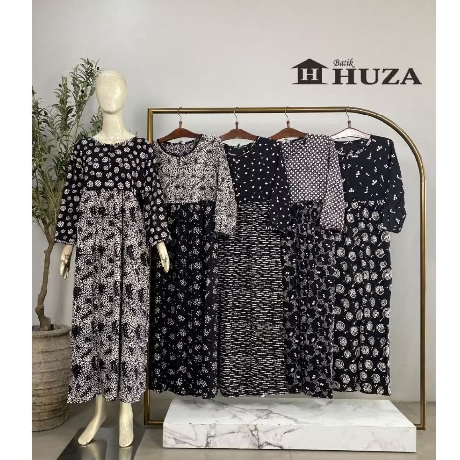 [ LD 104-112 CM ] Long Dress Batik Huza Batik Pekalongan ll  Daster Lengan Panjang Gamis Rayon Premi