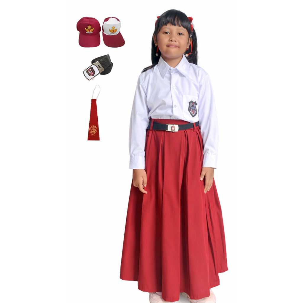 Paketan Seragam Sekolah SD Perempuan Anak perempuan/Setelan Seragam Sekolah SD Atasan Kemeja Lengan 