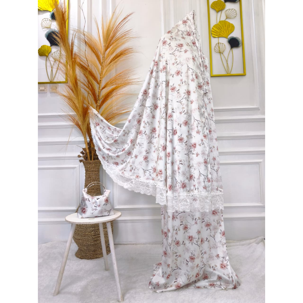 Mukena Armani Silk Renda Premium Putih
