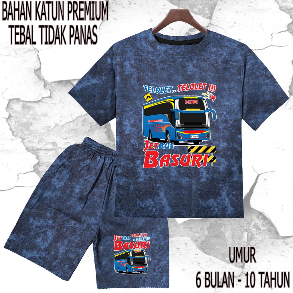 setelan baju anak - anak mobil bus basuri umur/tahun 6 bulan - 10 tahun bahan katun premium sablon D