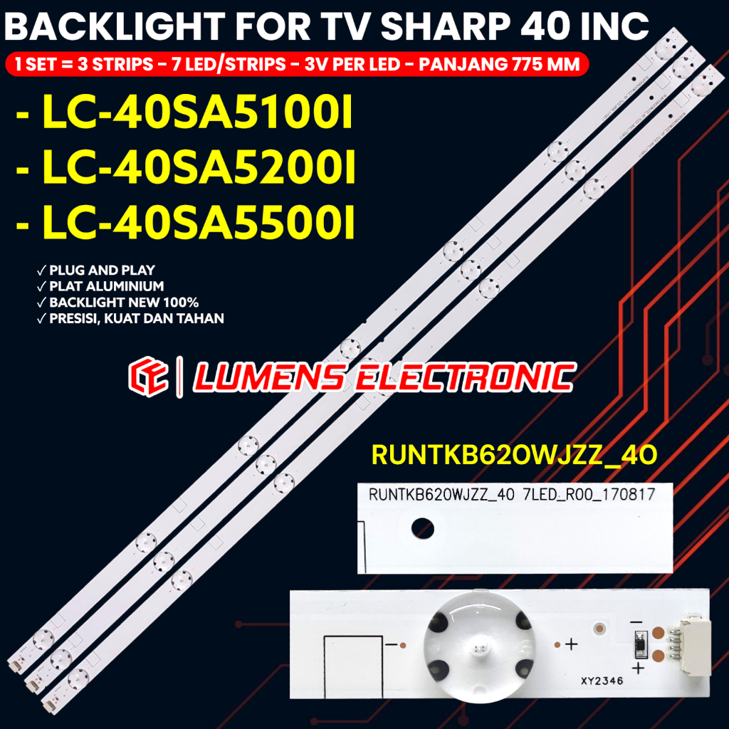 BACKLIGHT TV SHARP 40 INC LC 40SA5100 40SA5200 40SA5100i 40SA5200i 40SA LAMPU BL 7K 3V LC-40SA5100i 