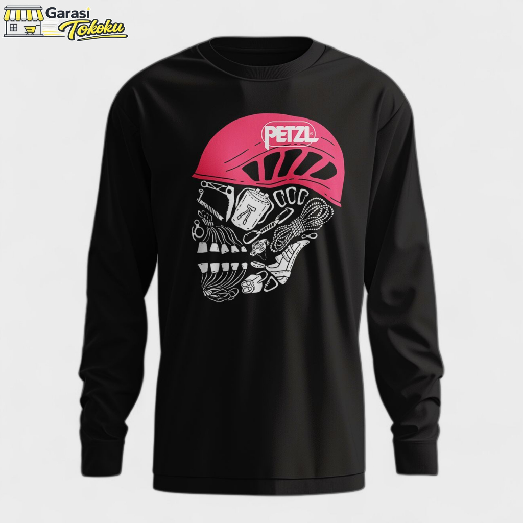 Kaos Lengan Panjang PETZL Skull Gear | Baju Atasan Mendaki Gunung Unisex Premium DTF