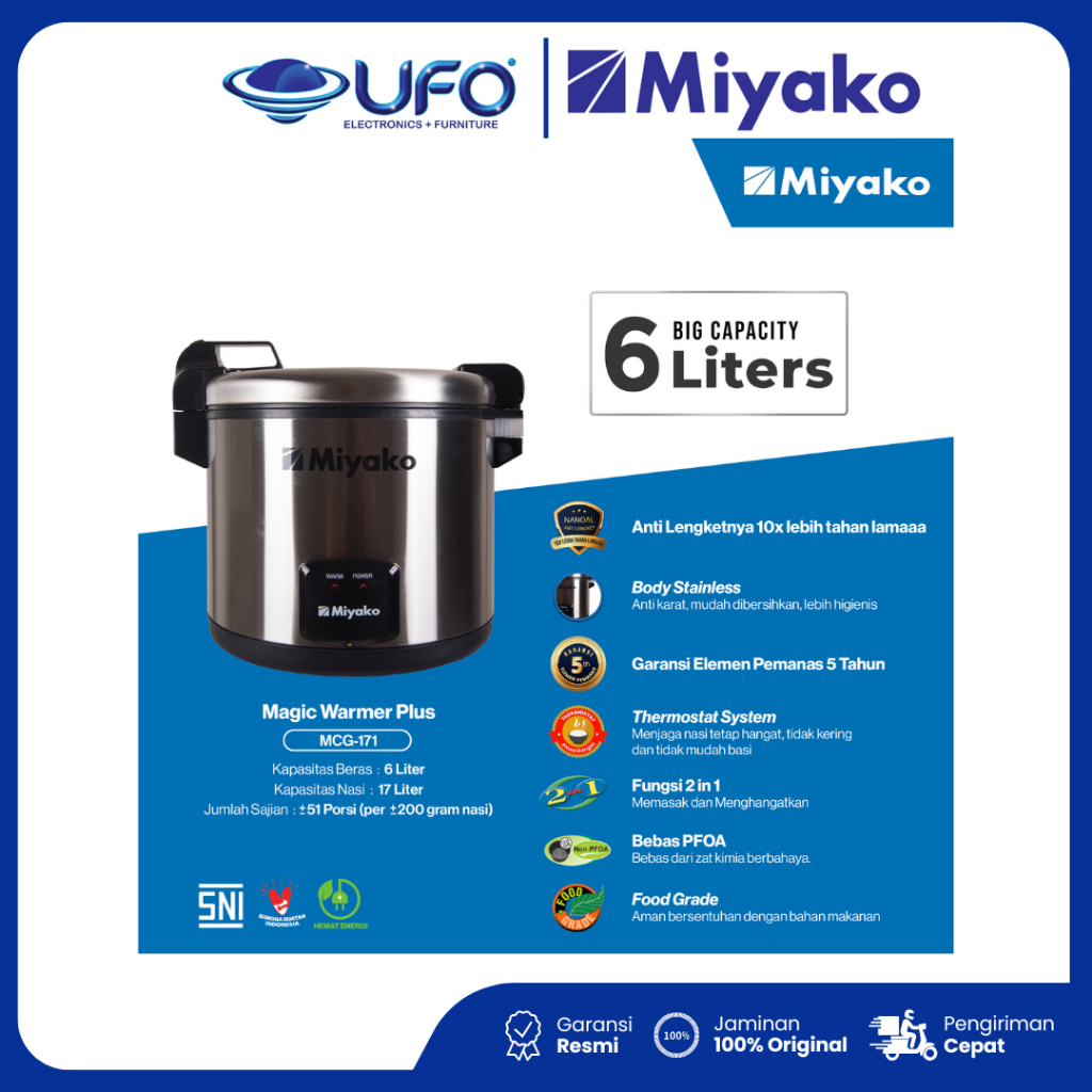 Miyako Rice Cooker 6L Stainless Steel MCG171