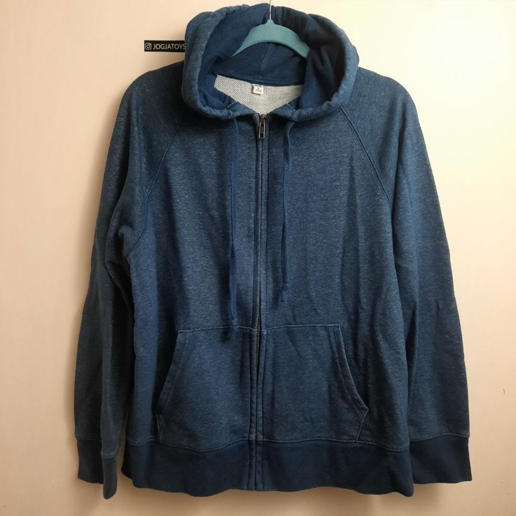 Uniqlo Zip Hoodie Wanita Size XL Navy Denim Cotton Original Like New