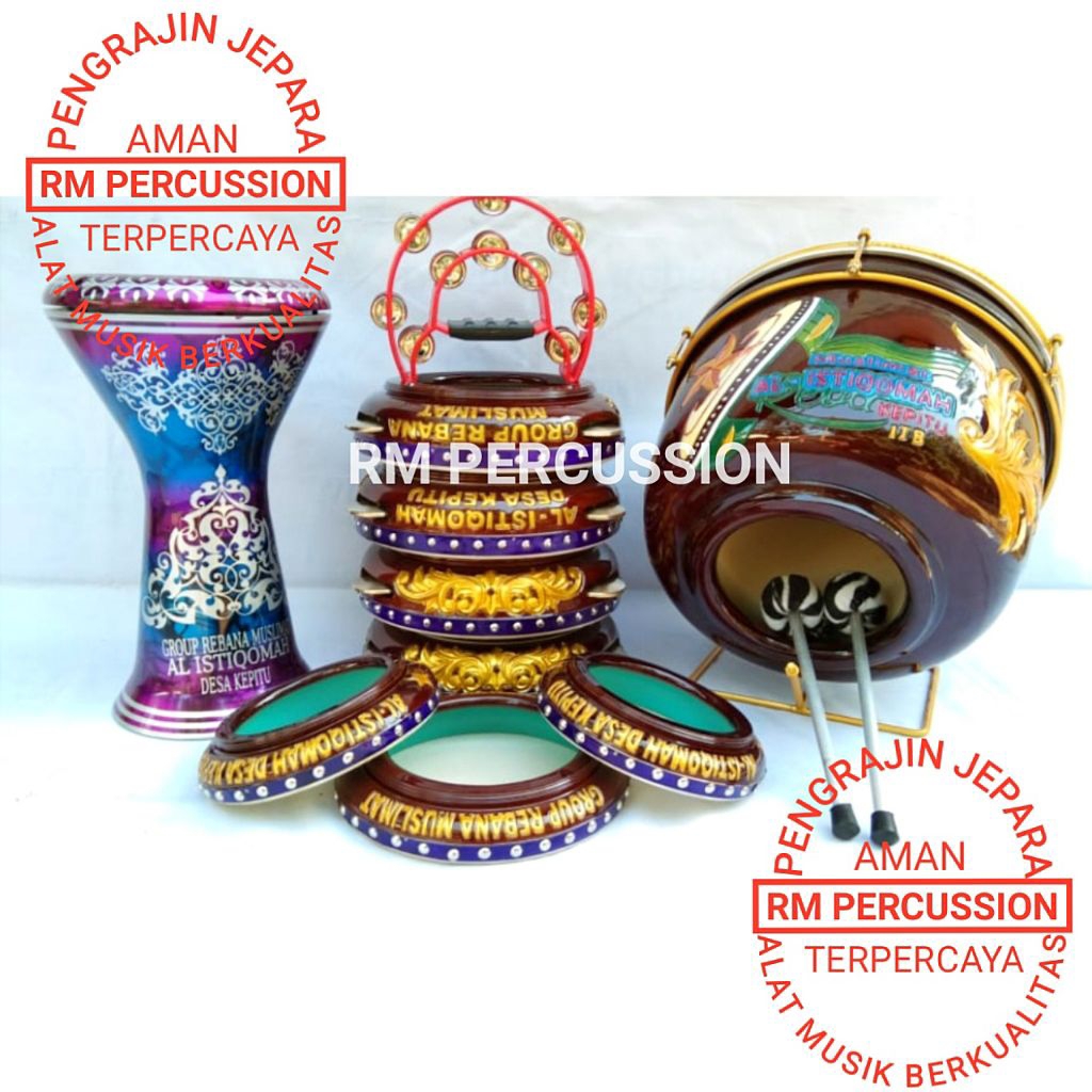 Hadroh Rebana 1 Set Lengkap Ukir + 1 Tamborin