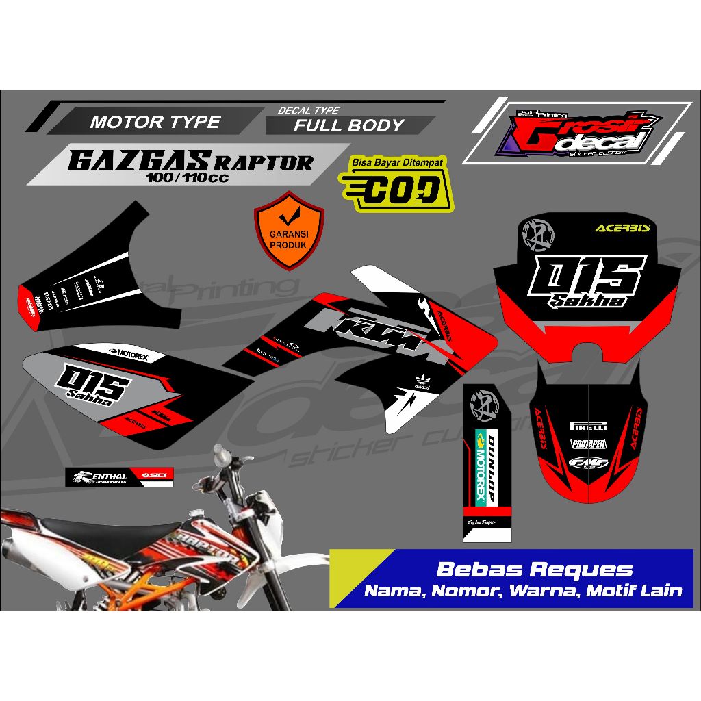 Decal Sticker Trail Mini CRF 50cc Full body Gazgas Raptor 100cc 110cc 125cc RFZ 70cc Full body Free 