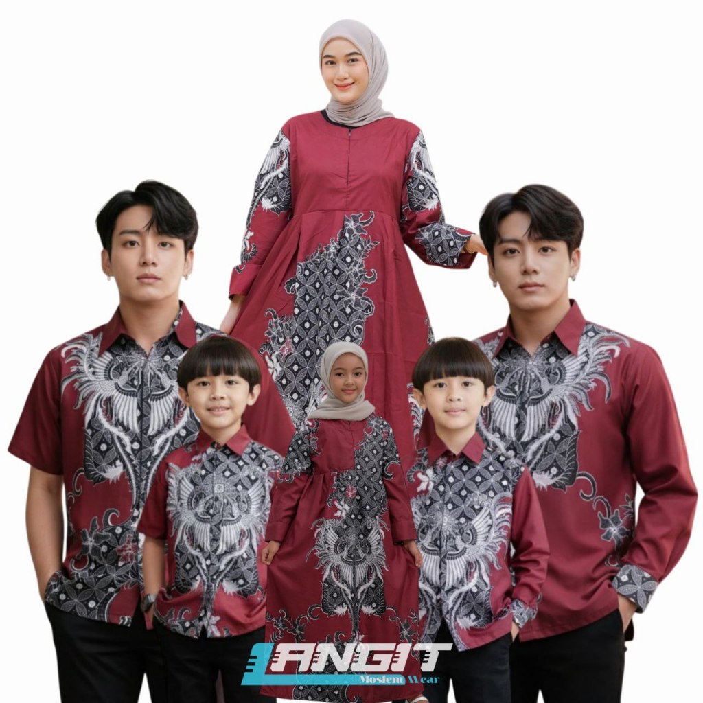 BAJU BATIK COUPLE KELUARGA || BATIK COUPLE AYAH IBU TUNIK WANITA DAN ANAK LAKI LAKI | MOTIF LAYANG M