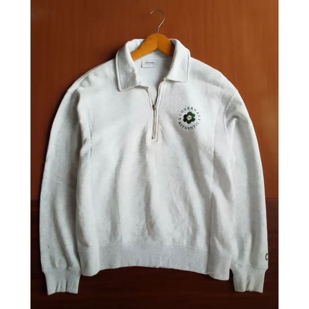 crewneck half Zipper pria casual covernat