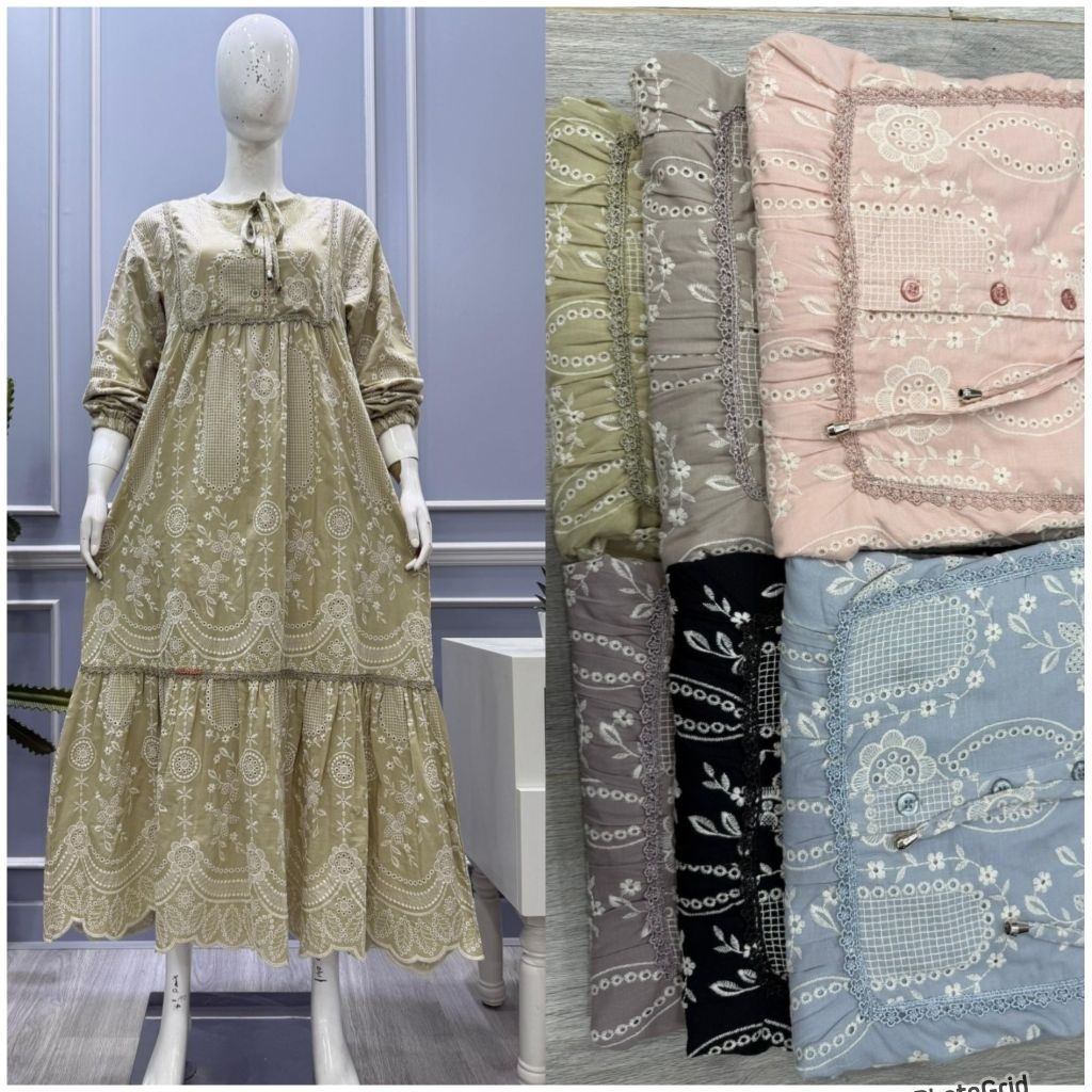 Midi dress katun bordir renda by salvina.ys