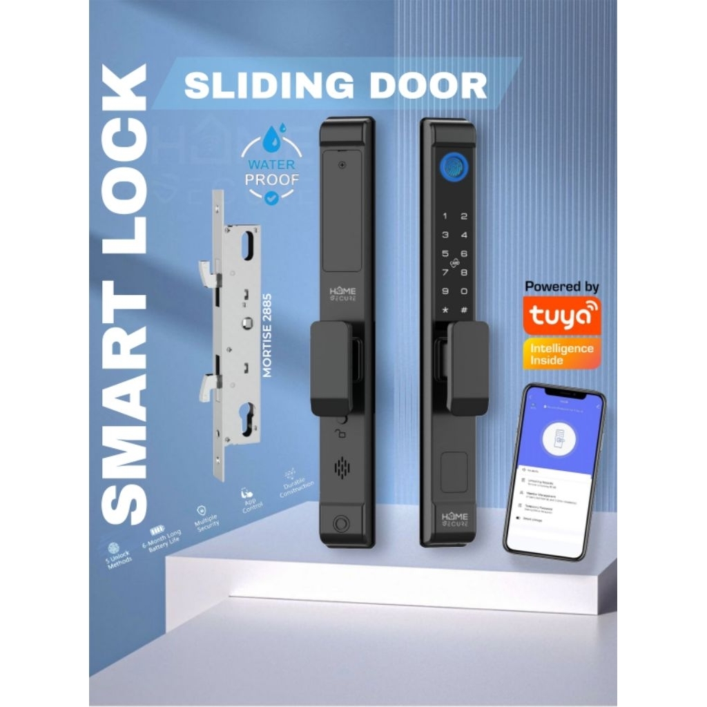 Smart door lock Untuk Pintu Sliding Door Smartlock fingerprint card Anti air Kunci Pintu Waterproof 