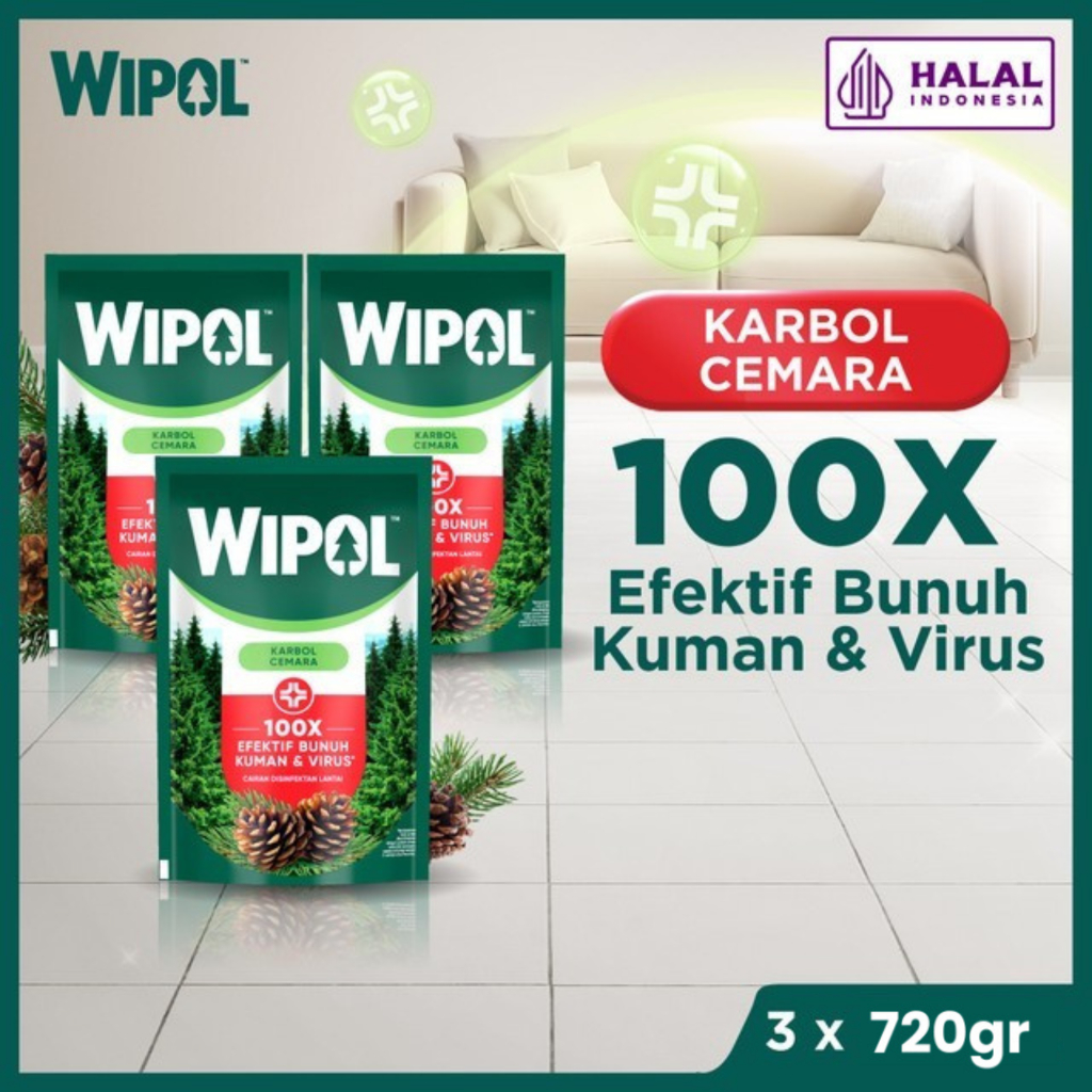 Wipol Pembersih Lantai Cairan Disinfektan Teruji Dermatologis Karbol Cemara 720g x3