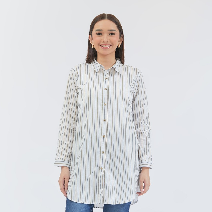 Geela Official - Sadiya Khaky Stripe Tunic (G.1760) | Tunik Wanita