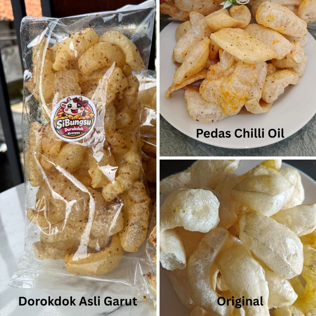 Kerupuk Kulit Sapi Dorokdok Rambak Asli Garut - Renyah, Gurih, Tanpa Pengawet Gurih Pedas Chilli Oil