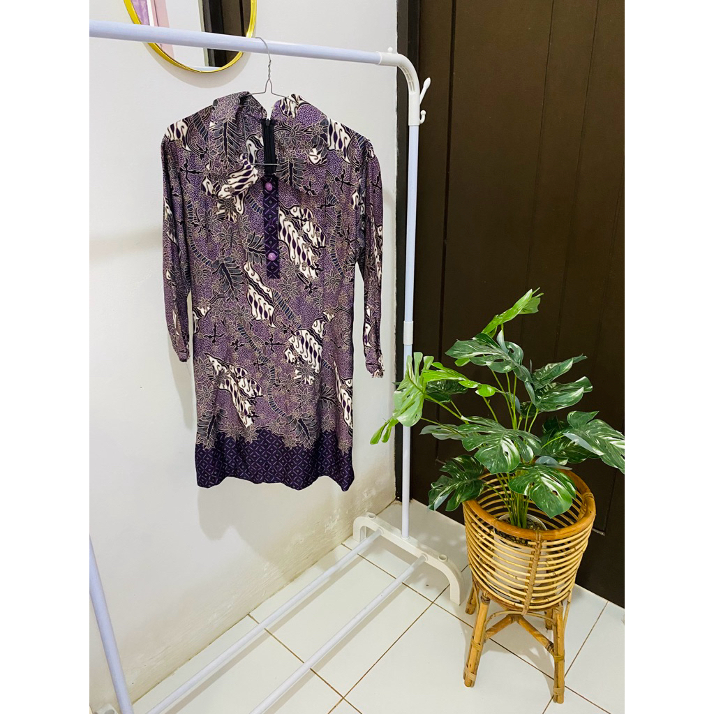 Baju Batik Wanita Ungu Elegant Baju Kantor Mewah Murah