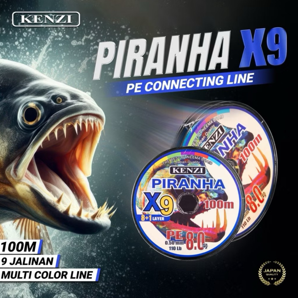 Fishing Line - Senar PE - Tali PE Kenzi Piranha X9 100m ( Multicolor / Connecting )
