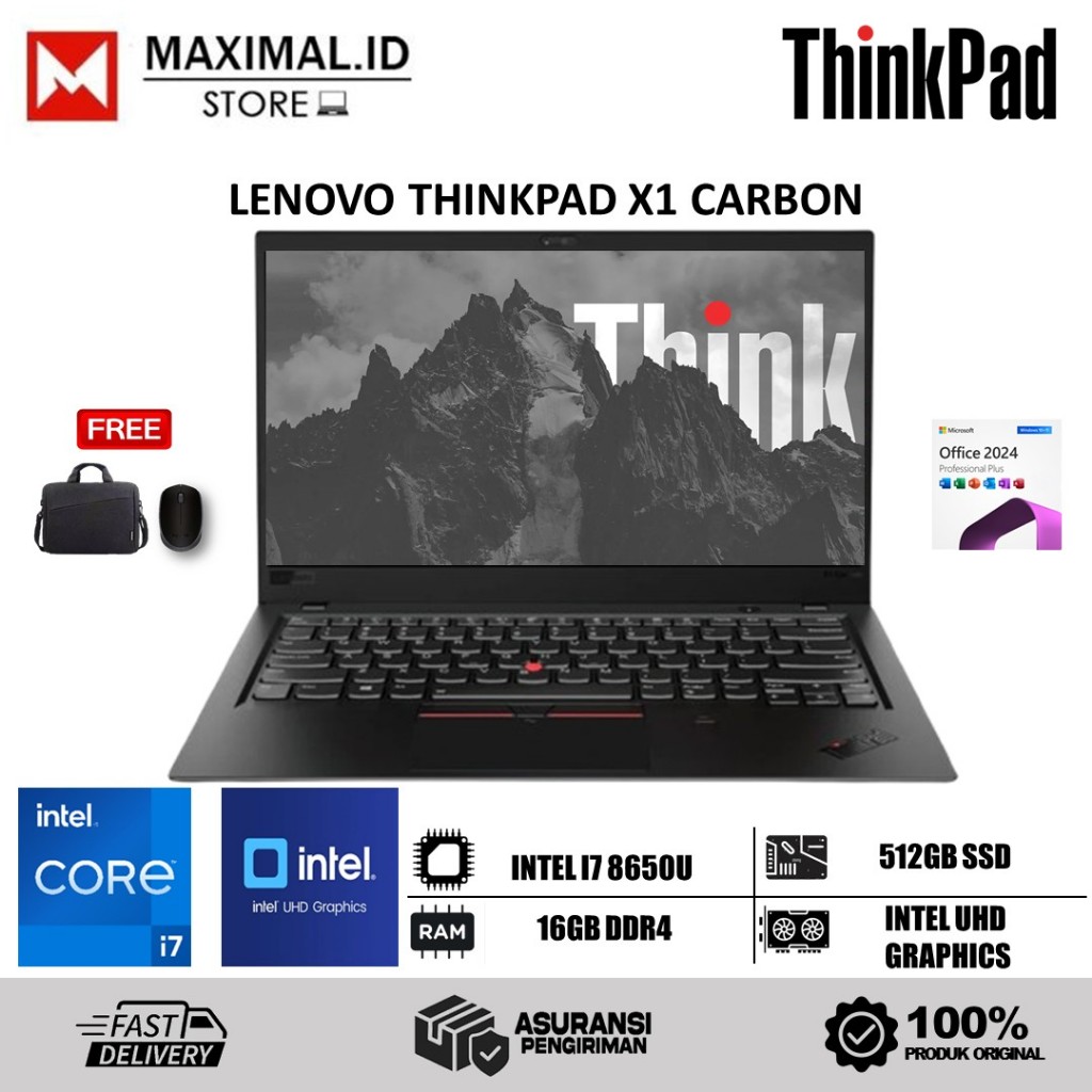 Laptop Murah Lenovo Thinkpad X1 Carbon Intel I5 7300U 16GB 1TB 14.0 FHD Win10Pro