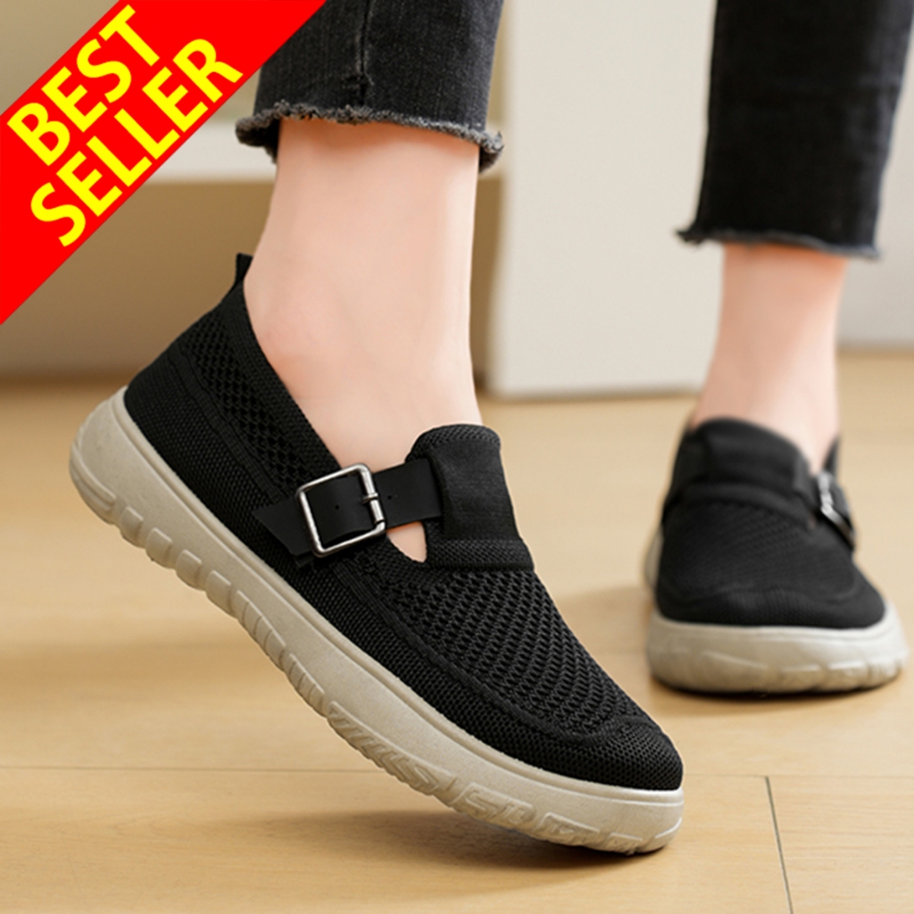 QINGSHUI Sepatu sneakers slip-on wanita Sepatu datar wanita Sepatu loafers wanita