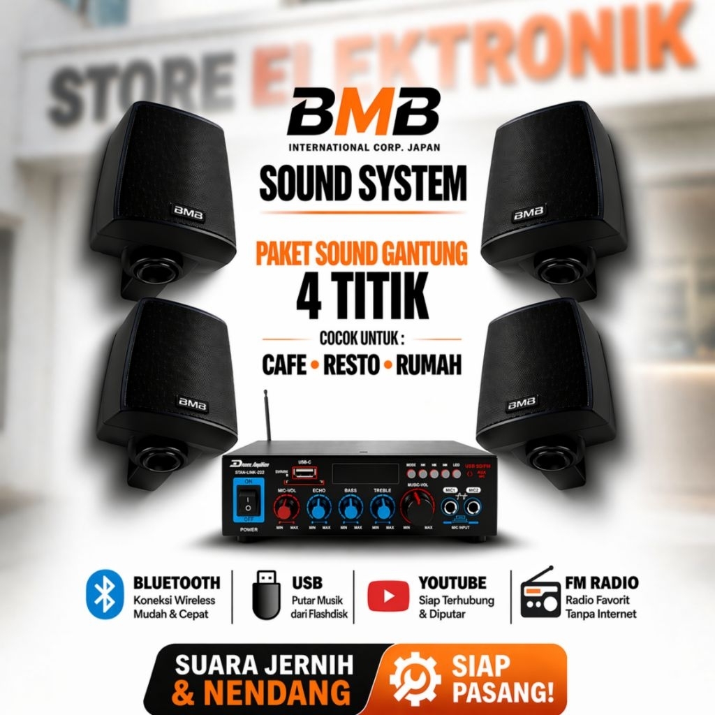 Paket Speaker 5 Inch Bmb Kg 511 Buat Di ruangan Cafe Dan restoran