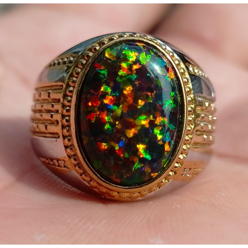 cincin batu akik kalimaya black opal 10x14 mewah