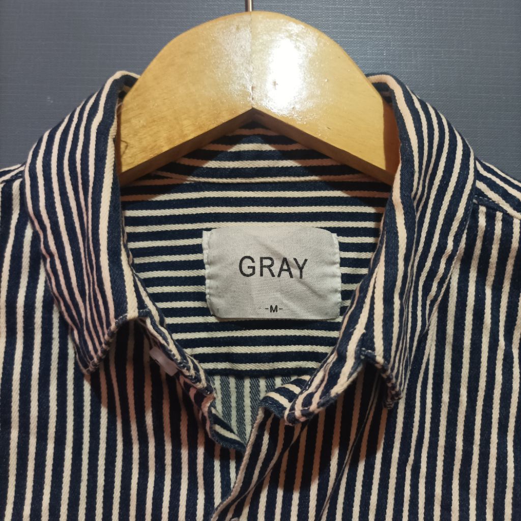 Kemeja Pria Salur Denim Second Brand GRAY| style double pocket vintage retro