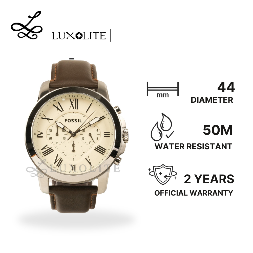 [Luxolite] FOSSIL Jam Tangan Pria FS4735 Grant Chronograph Quartz Leather Strap FS473 FS47