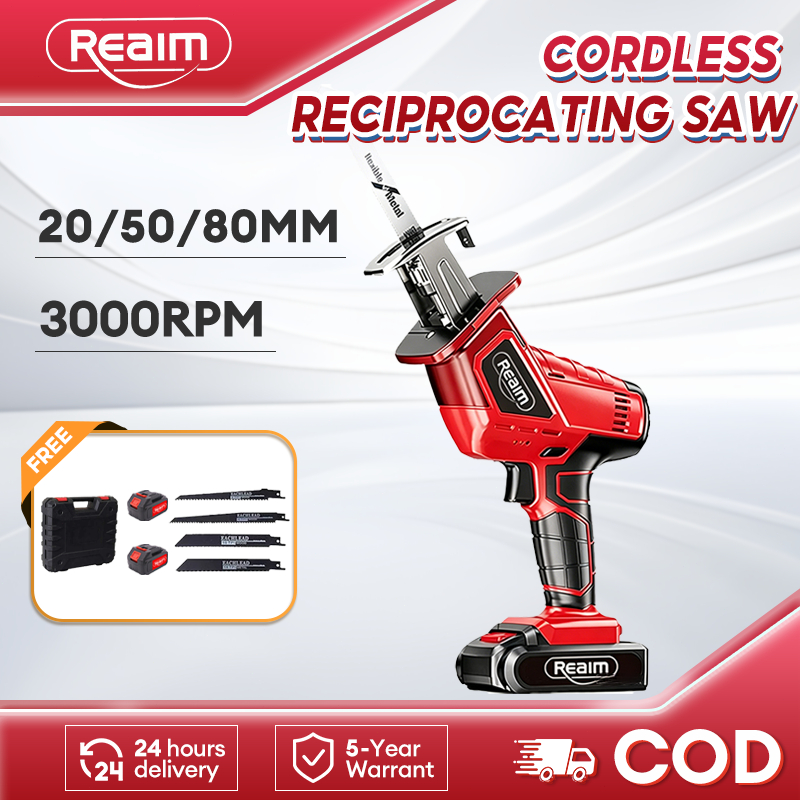 REAIM Cordless Reciprocating Saw Mesin Gergaji Baterai Reciprocating Saw Potong Kayu Besi Serbaguna