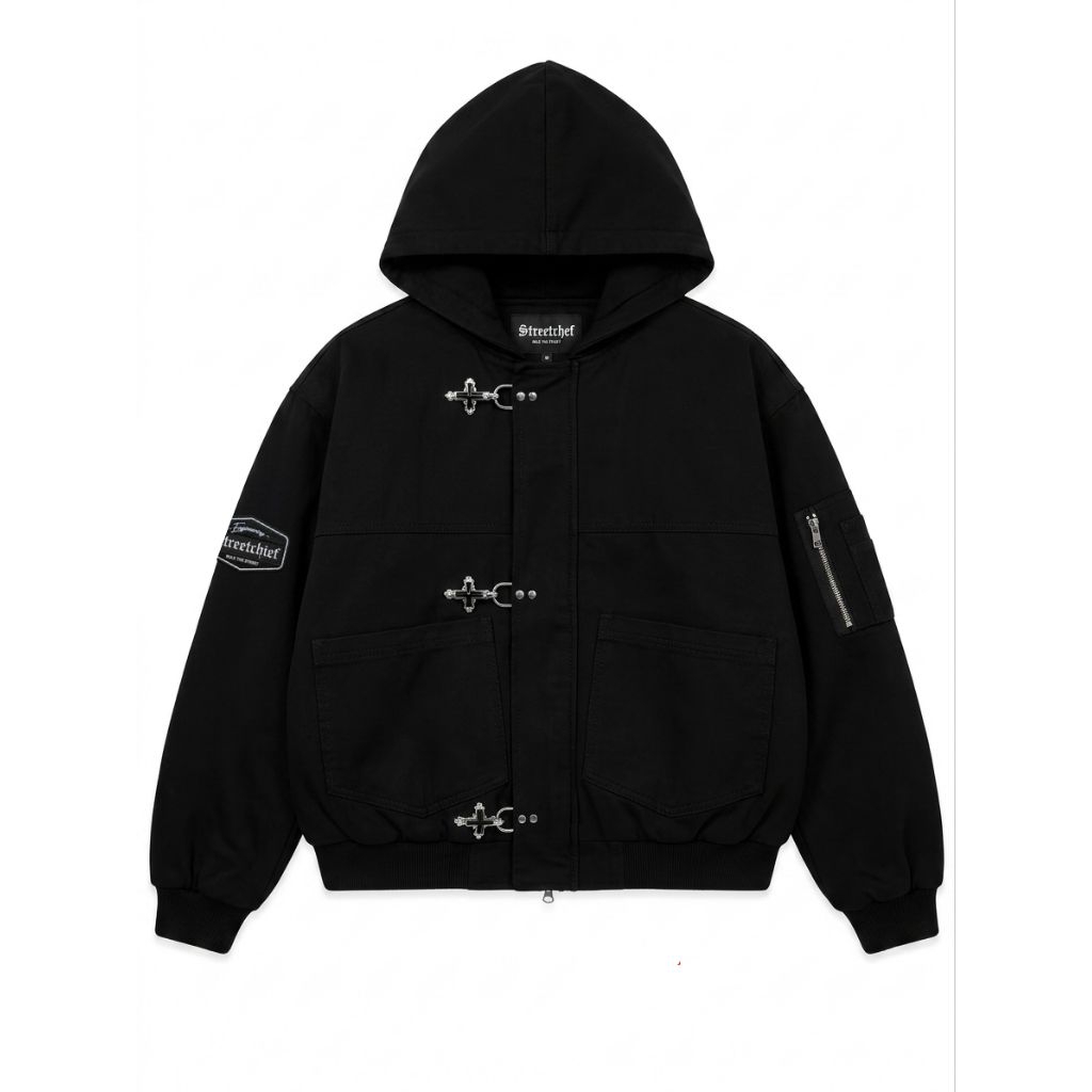 Streetchief Jaket Fireman Claps Hoodie Zipper Unisex Streetwear Vintage Black