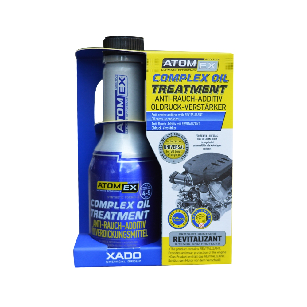 XADO ATOMEX® Complex oil treatment. Anti-smoke oil pressure enhancer with revitalizant